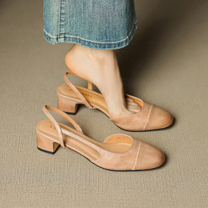 Women's Almond-Toe Leather Slingbacks with Block Heel