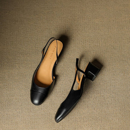 Women's Almond-Toe Leather Slingbacks with Block Heel