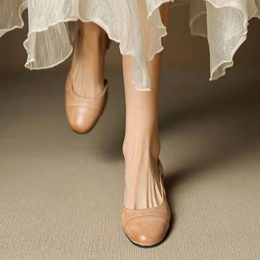 Women's Almond-Toe Leather Slingbacks with Block Heel