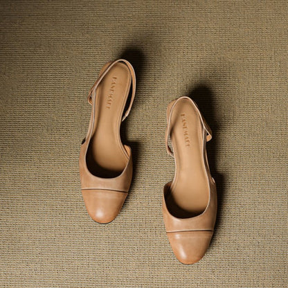 Women's Almond-Toe Leather Slingbacks with Block Heel