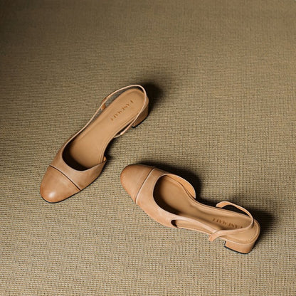 Women's Almond-Toe Leather Slingbacks with Block Heel