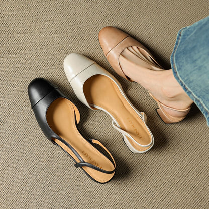 Women's Almond-Toe Leather Slingbacks with Block Heel