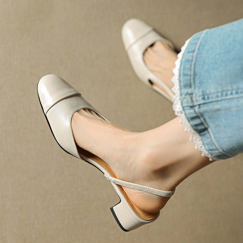 Women's Almond-Toe Leather Slingbacks with Block Heel