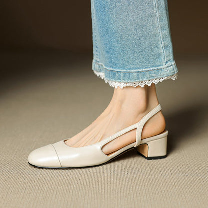 Women's Almond-Toe Leather Slingbacks with Block Heel