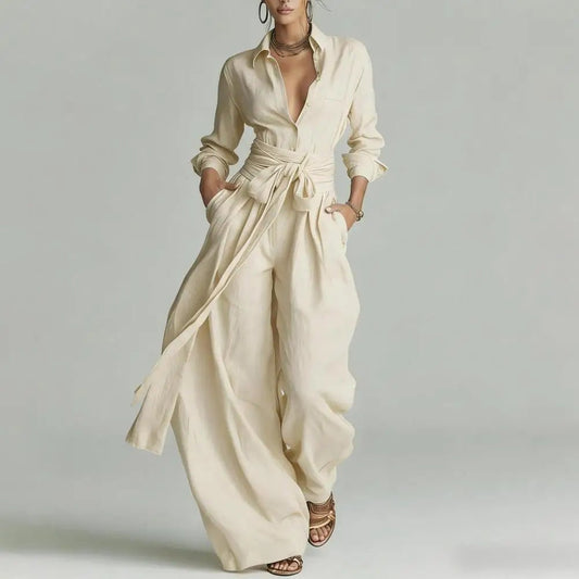 Women's High-Waisted Wide-Leg Linen Matching Set