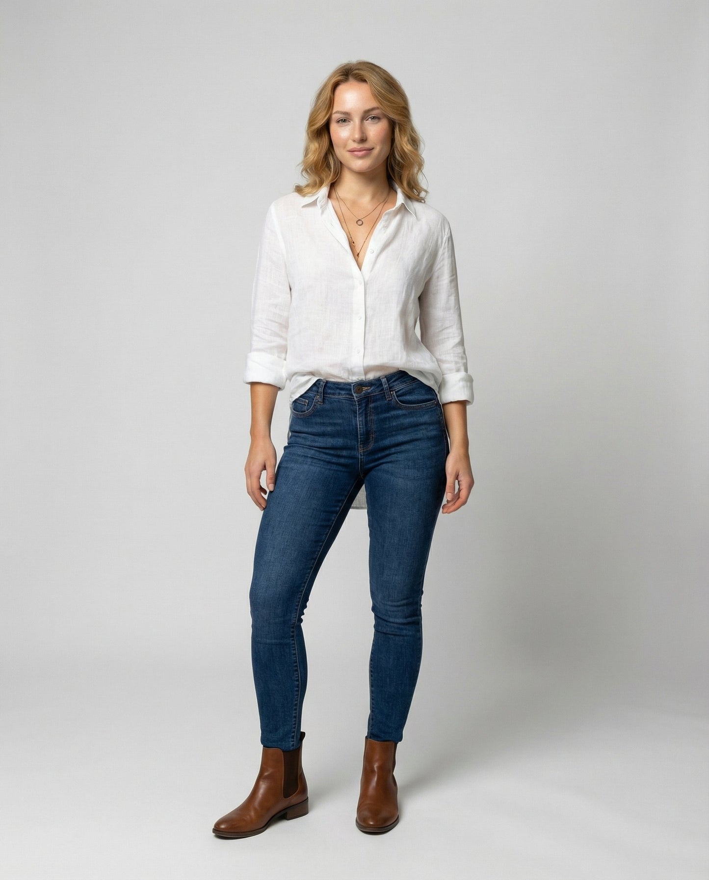 Women's Three-Quarter Sleeve Linen Shirt with Classic Collar