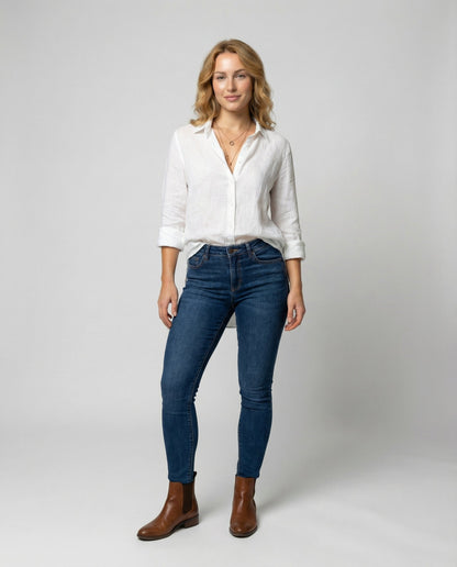 Women's Three-Quarter Sleeve Linen Shirt with Classic Collar