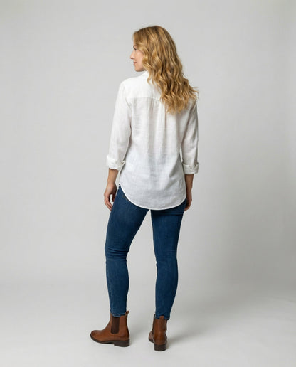 Women's Three-Quarter Sleeve Linen Shirt with Classic Collar