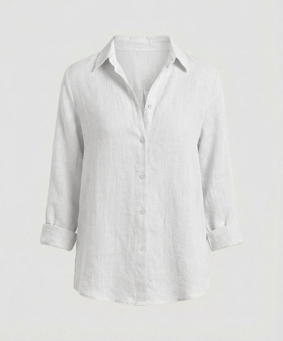 Women's Three-Quarter Sleeve Linen Shirt with Classic Collar