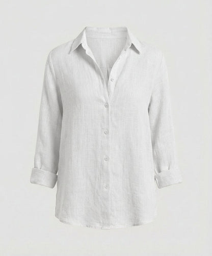 Women's Three-Quarter Sleeve Linen Shirt with Classic Collar