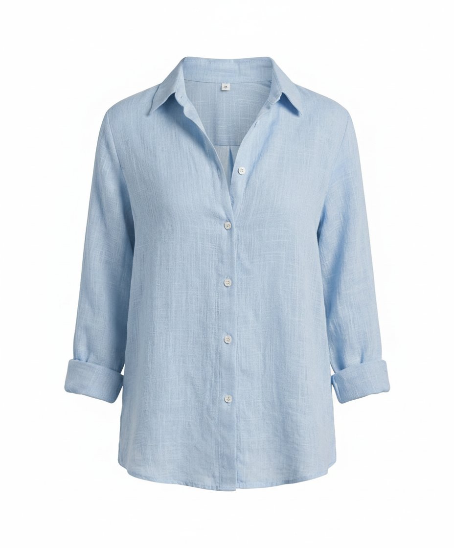 Women's Three-Quarter Sleeve Linen Shirt with Classic Collar