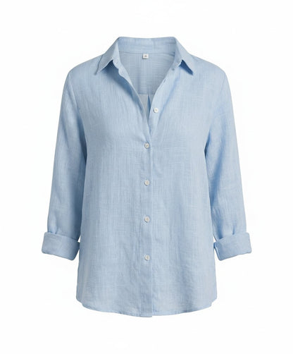 Women's Three-Quarter Sleeve Linen Shirt with Classic Collar