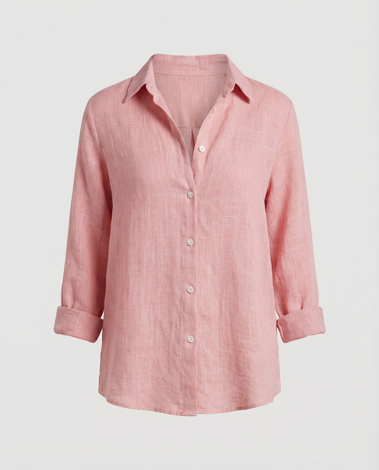Women's Three-Quarter Sleeve Linen Shirt with Classic Collar