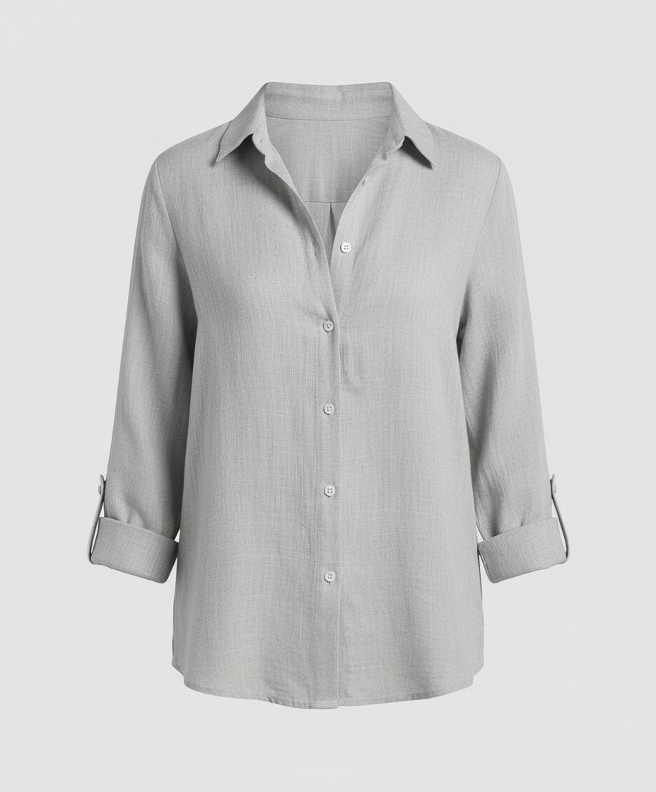 Women's Three-Quarter Sleeve Linen Shirt with Classic Collar