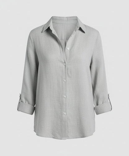 Women's Three-Quarter Sleeve Linen Shirt with Classic Collar