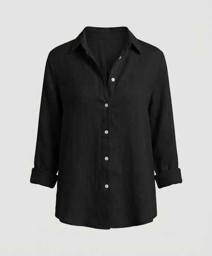 Women's Three-Quarter Sleeve Linen Shirt with Classic Collar