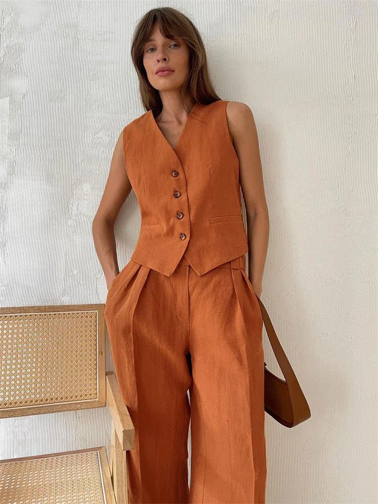 Women's Wide-Leg Linen Jumpsuit with Matching Jacket
