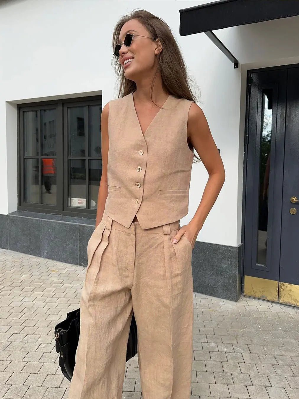 Women's Wide-Leg Linen Jumpsuit with Matching Jacket