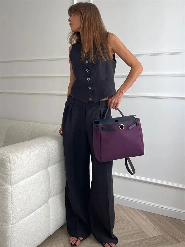 Women's Wide-Leg Linen Jumpsuit with Matching Jacket