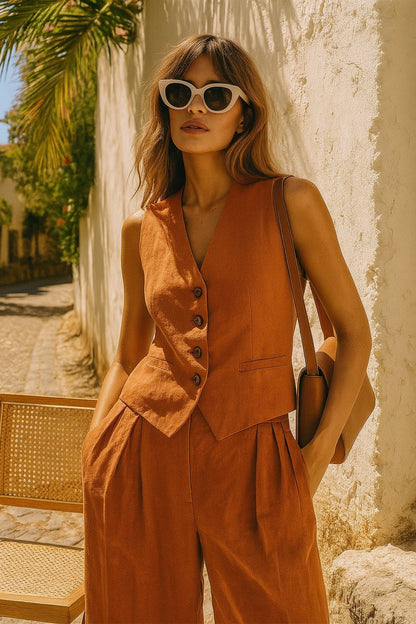 Women's Wide-Leg Linen Jumpsuit with Matching Jacket