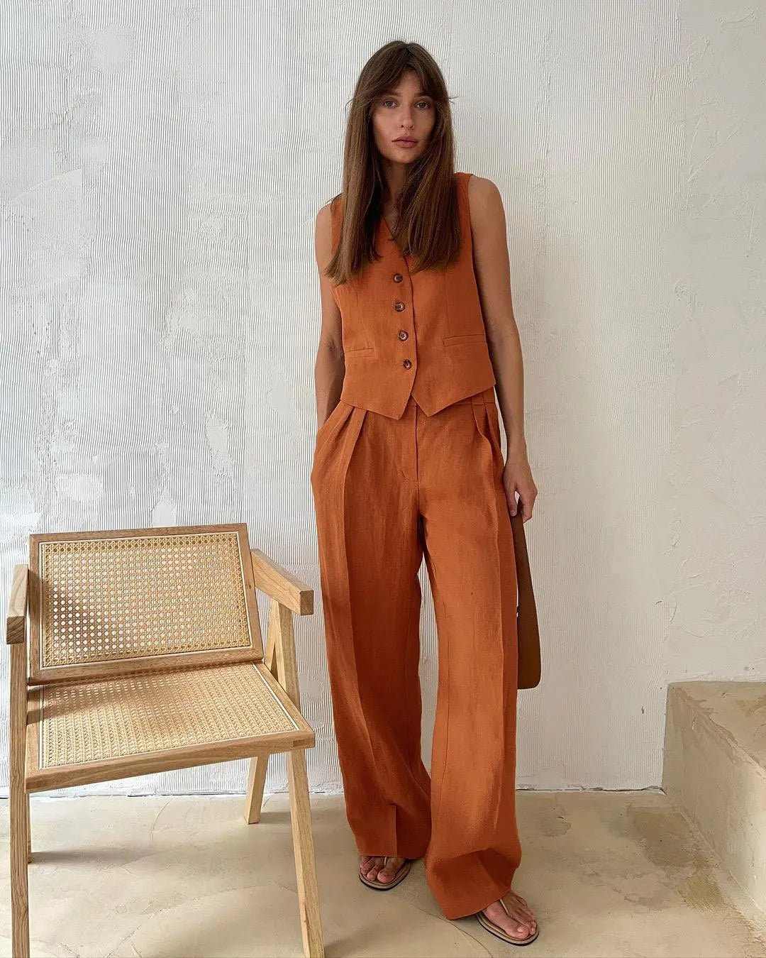 Women's Wide-Leg Linen Jumpsuit with Matching Jacket