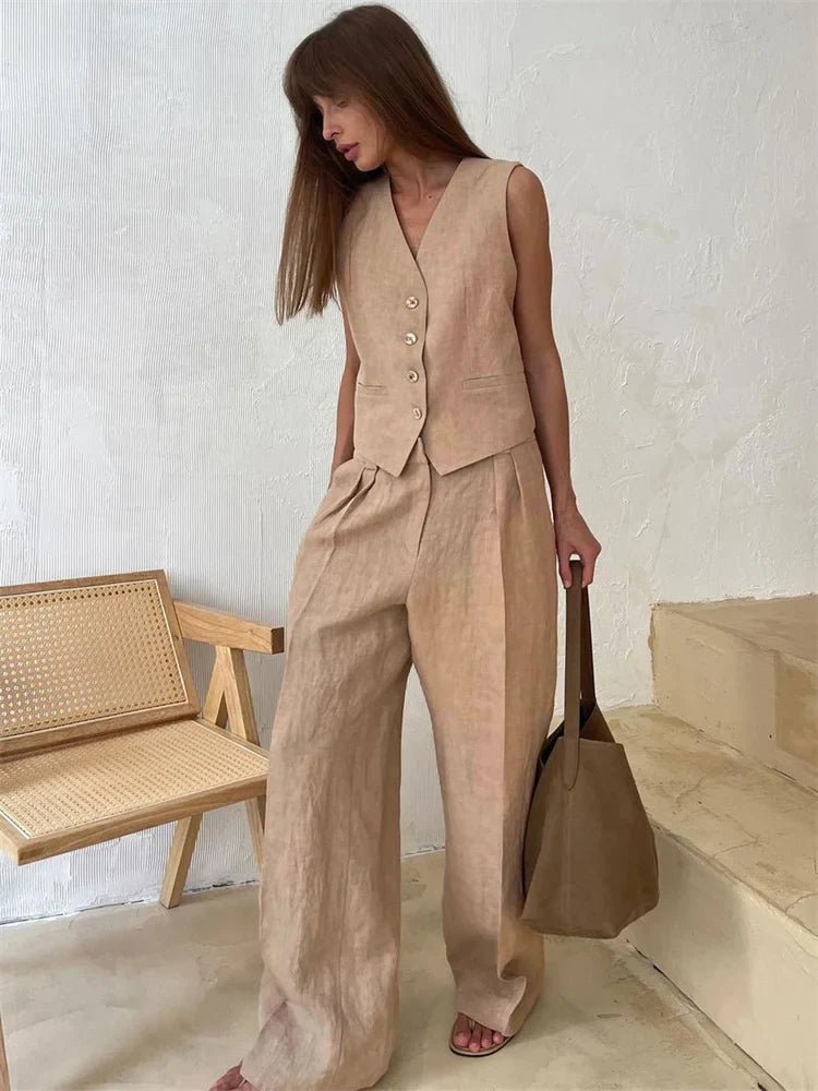 Women's Wide-Leg Linen Jumpsuit with Matching Jacket