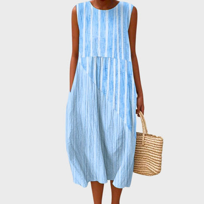 Women's Plaid Linen Tank Midi Dress