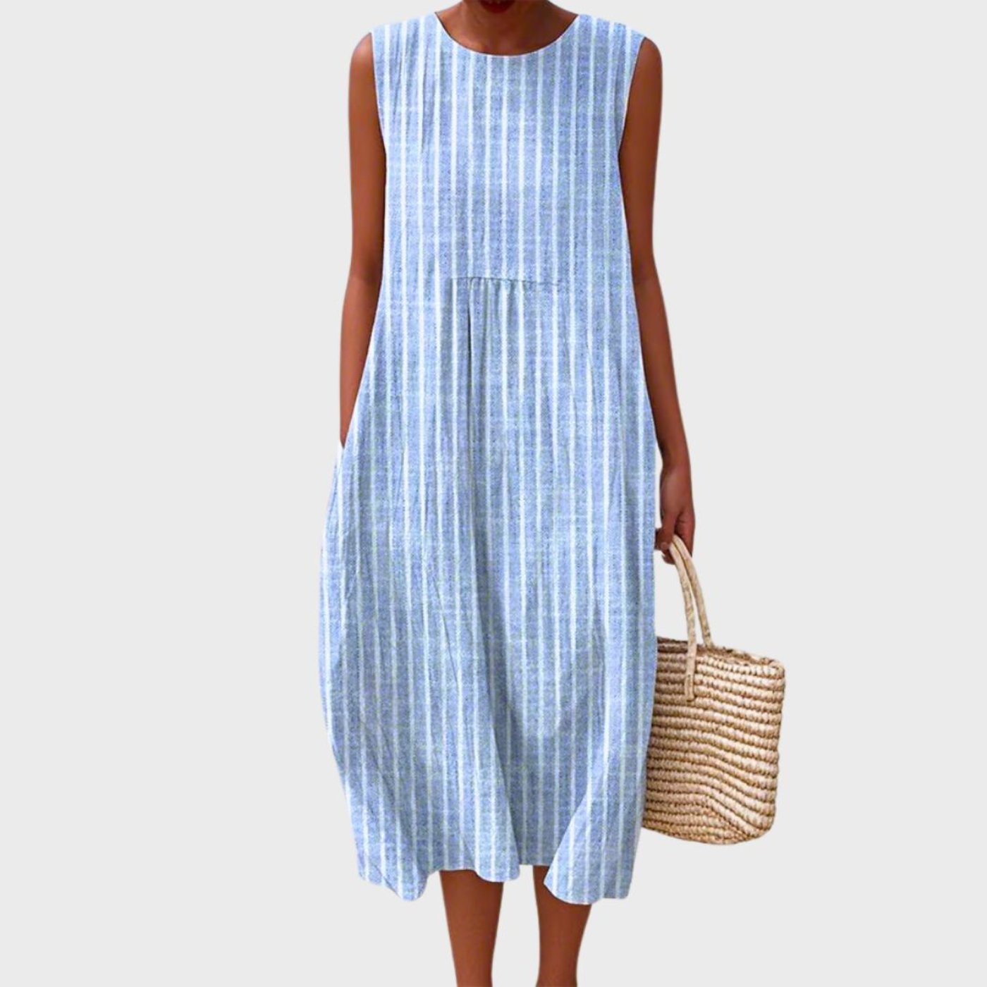 Women's Plaid Linen Tank Midi Dress