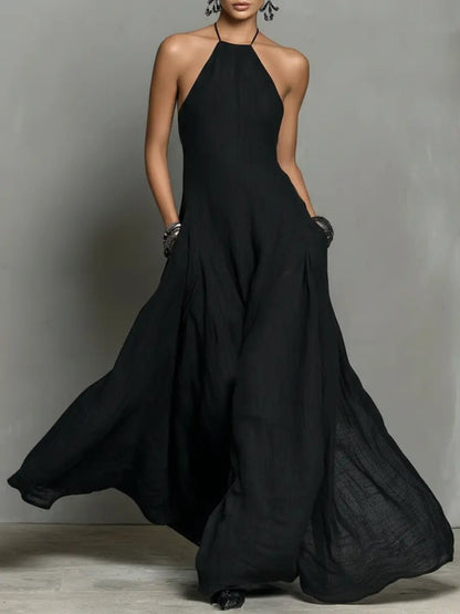 Halter-Neck Linen Maxi Dress for Women