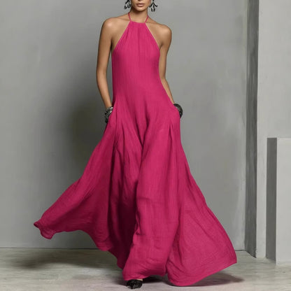 Halter-Neck Linen Maxi Dress for Women