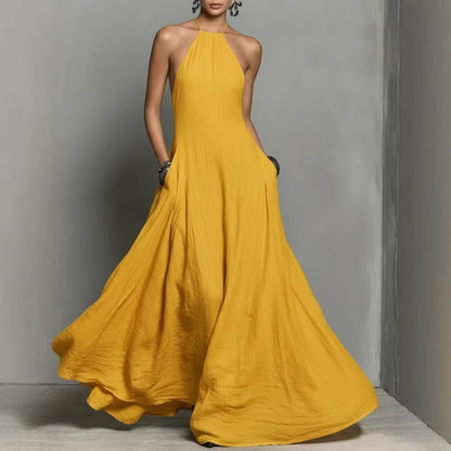 Halter-Neck Linen Maxi Dress for Women