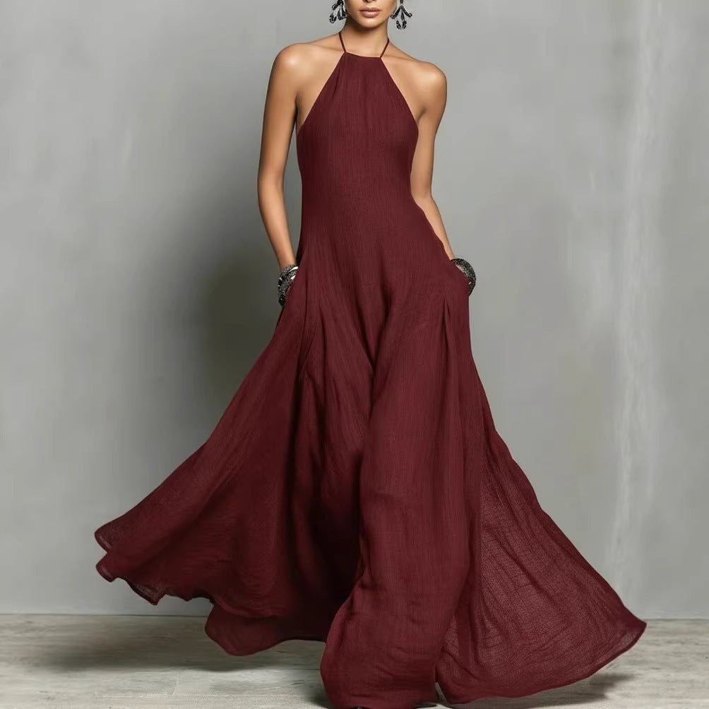 Halter-Neck Linen Maxi Dress for Women
