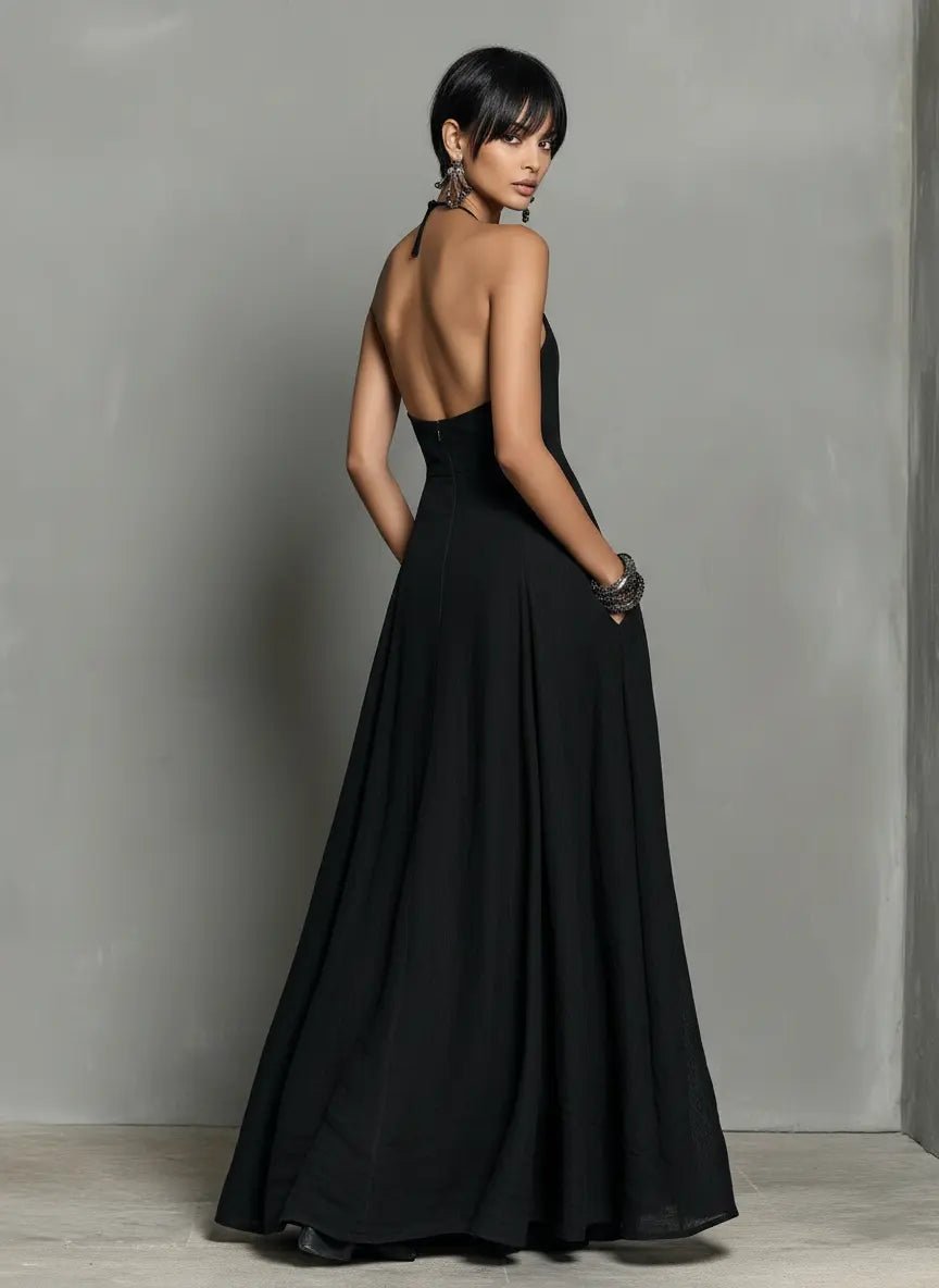 Halter-Neck Linen Maxi Dress for Women