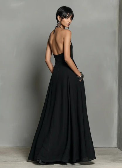 Halter-Neck Linen Maxi Dress for Women