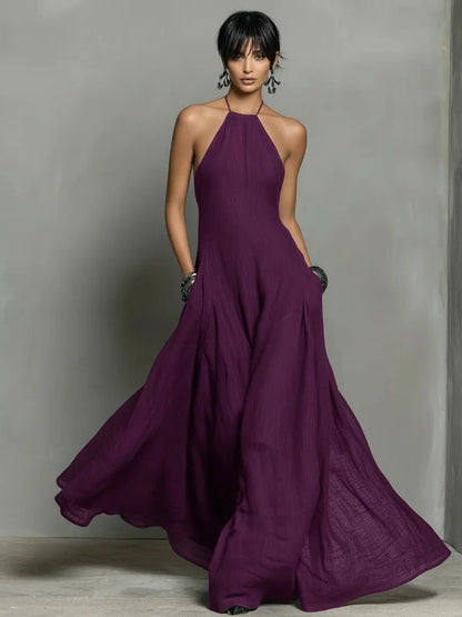 Halter-Neck Linen Maxi Dress for Women