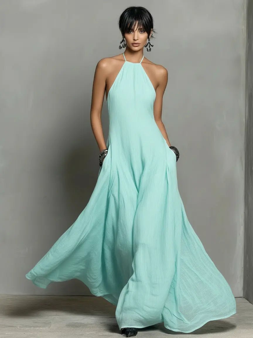 Halter-Neck Linen Maxi Dress for Women