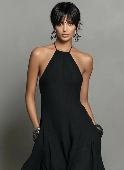 Halter-Neck Linen Maxi Dress for Women