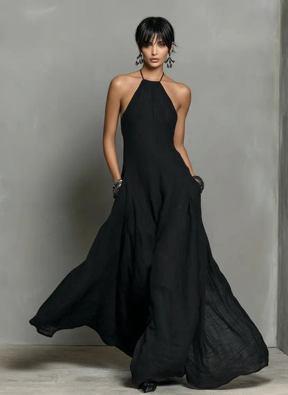 Halter-Neck Linen Maxi Dress for Women