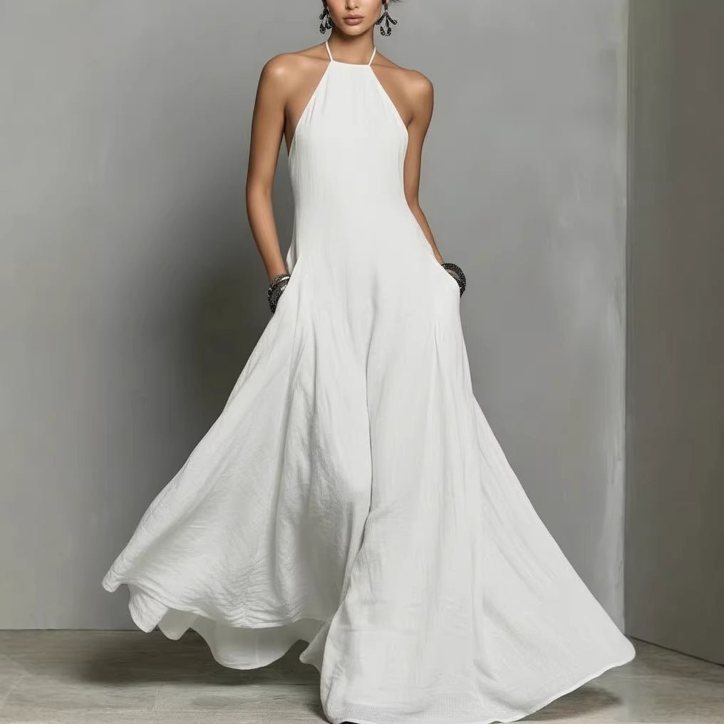 Halter-Neck Linen Maxi Dress for Women