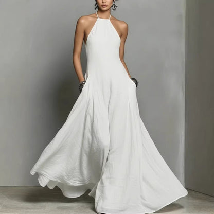 Halter-Neck Linen Maxi Dress for Women