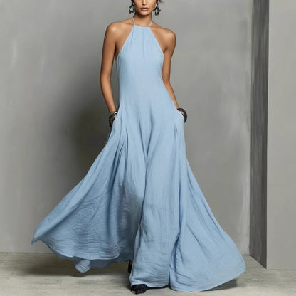 Halter-Neck Linen Maxi Dress for Women