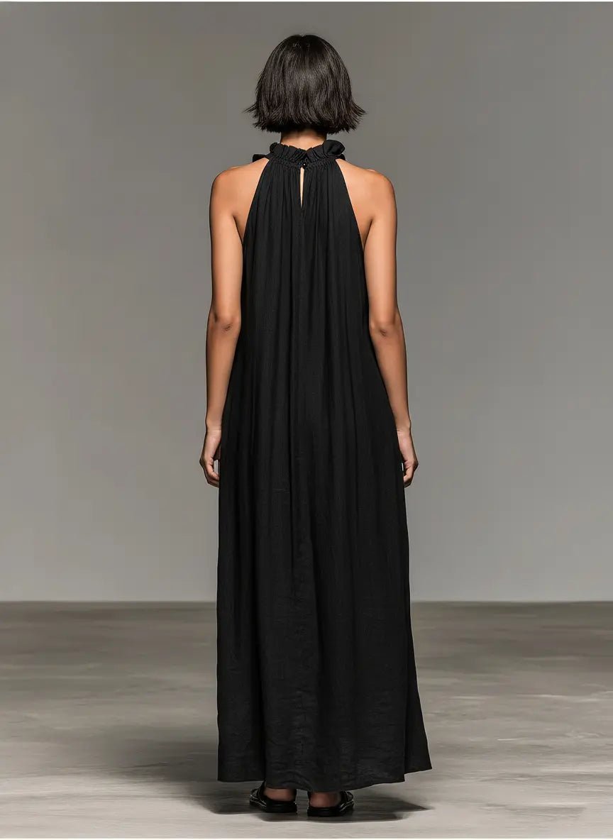Women's Ruffled Sleeveless Linen Long Gown