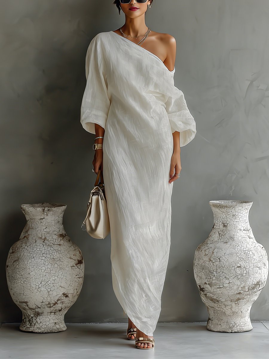 Women's Asymmetrical One-Shoulder Linen Maxi Dress