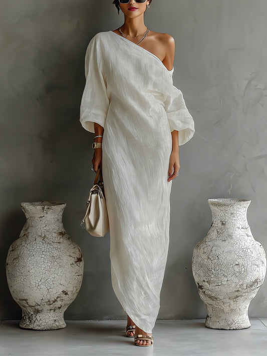 Women's Asymmetrical One-Shoulder Linen Maxi Dress