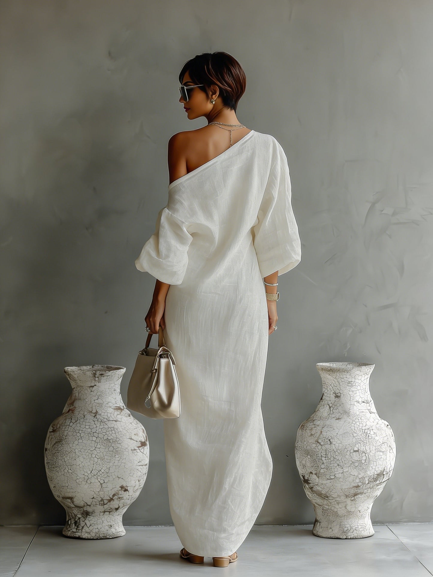 Women's Asymmetrical One-Shoulder Linen Maxi Dress