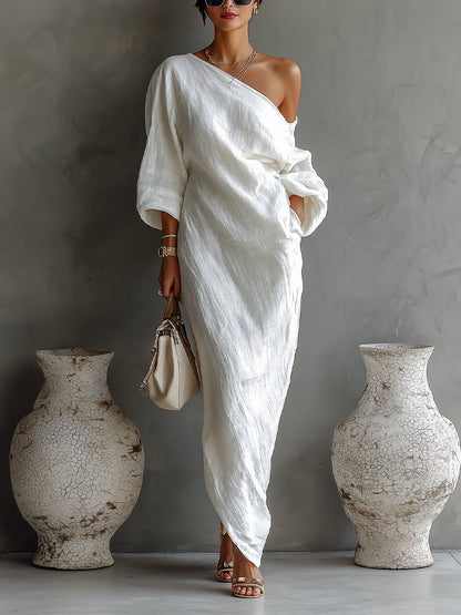 Women's Asymmetrical One-Shoulder Linen Maxi Dress