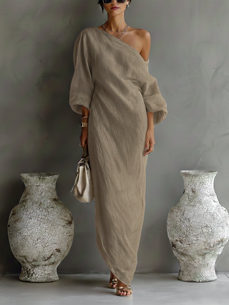 Women's Asymmetrical One-Shoulder Linen Maxi Dress