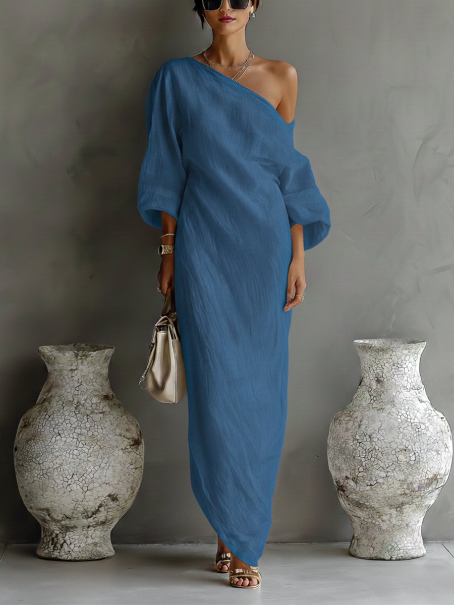 Women's Asymmetrical One-Shoulder Linen Maxi Dress