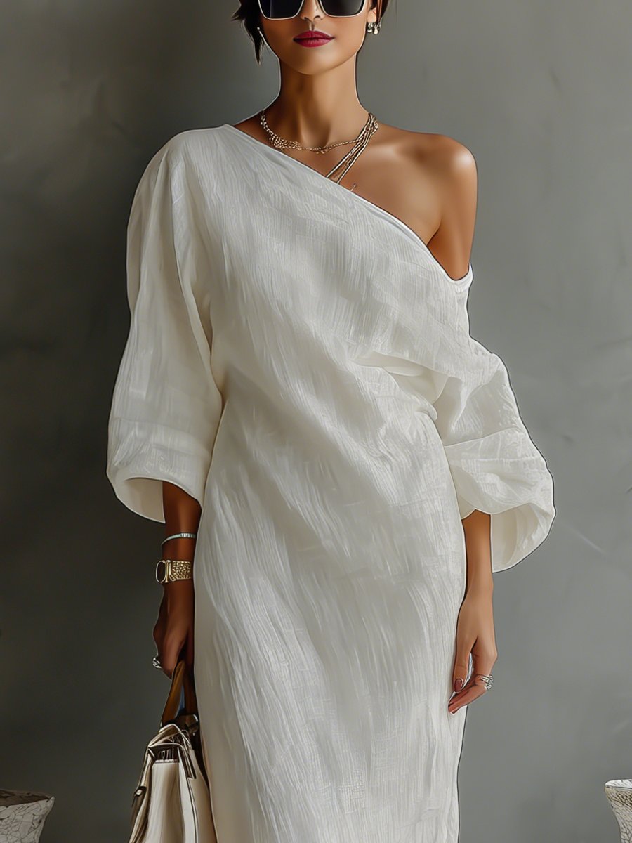 Women's Asymmetrical One-Shoulder Linen Maxi Dress