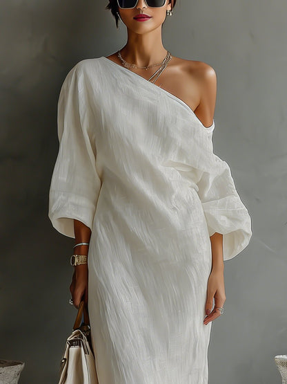 Women's Asymmetrical One-Shoulder Linen Maxi Dress